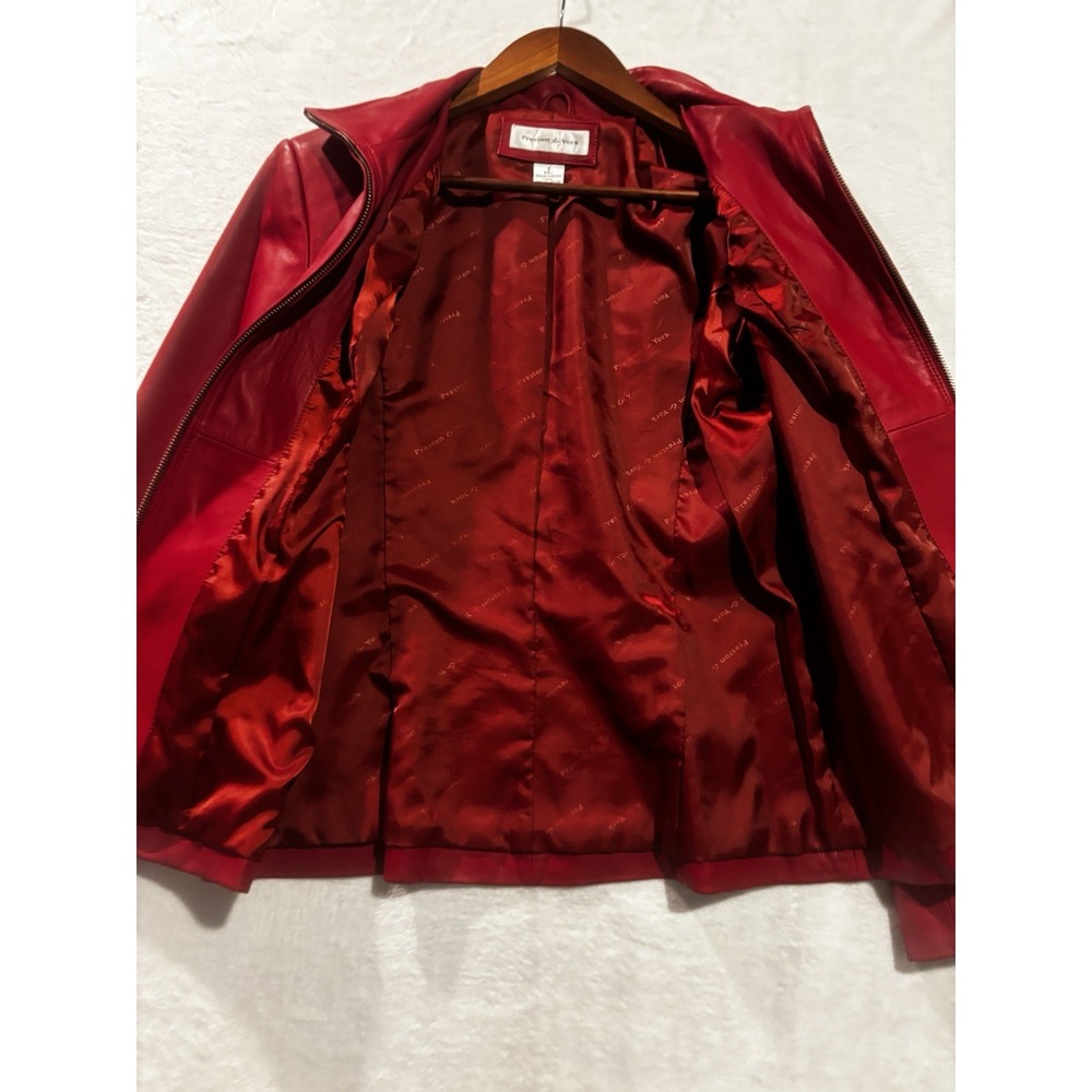 Preston & York Red Lambskin Small Leather Zip Jacket Coat Holiday Full Zip - Picture 8 of 9